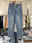 L-BUT5505-2复古高腰牛仔小脚裤女夏季显瘦设计感小众九分裤