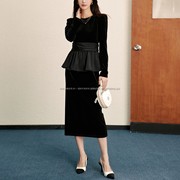 优雅女人味赫本风复古金丝绒，连衣裙3209宫廷风高级感法式小黑裙