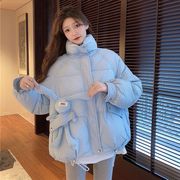蓝色棉服女秋冬季夹棉加厚外套2023设计感小个子可爱日系棉