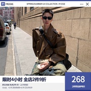 R1DGE 美拉德棕色重工机车pu皮衣外套短款男女春秋痞帅夹克潮