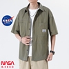 NASA联名美式工装短袖衬衫男夏季纯棉休闲衬衣潮牌军绿色男装外套