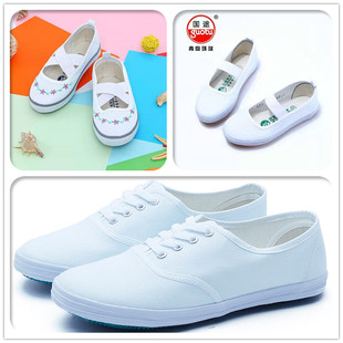 青岛环球儿童体操白球鞋(白球鞋，)小白鞋，亲子小学生幼儿园舞蹈鞋帆布护士鞋