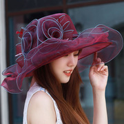 夏天海边帽子女士大沿帽韩版遮阳帽薄款防晒帽太阳帽可折叠度假帽