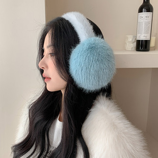 杨超越(杨超越)同款蓝色仿兔毛毛绒耳罩，保暖防冻护耳冬季雪景拍照有氛围