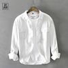 一件简单舒适的白衬衫  宽松休闲纯棉长袖衬衣男士翻领白色衬衣