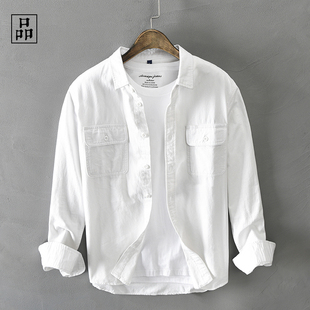 一件简单舒适的白衬衫，宽松休闲纯棉长袖，衬衣男士翻领白色衬衣