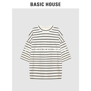 Basic House/百家好2023年夏季七分袖T恤条纹宽松B0143B53222