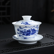 陶瓷盖碗大号 高白青花瓷三才碗日式泡茶碗茶杯定制
