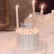 简约带钻happy birthday字母数字蛋糕插牌女神派对周年庆生日装饰