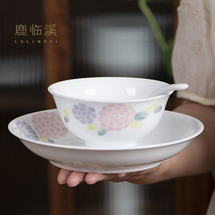 景德镇陶瓷餐具套装手绘釉下彩米饭碗田园风，新中式家用面碗菜盘子
