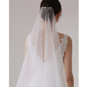 复古简约白色双层珍珠头纱中长超长拖尾新娘婚礼婚纱拍照道具头饰