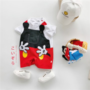 男宝卡通老鼠短袖爬服夏季婴儿手掌哈衣网红口袋连体衣造型拍照服