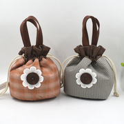 帆布水桶包女日式手提便当，包复古(包复古)文艺，小包包抽绳束口袋手拎饭盒袋