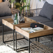 loft美式实木铁艺小茶几边几角几工业风，客厅小方几创意沙发桌边桌