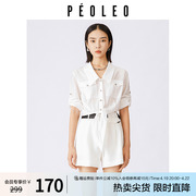 飘蕾白色系绳衬衫，女2024春季设计感尖翻领金属纽扣中袖上衣