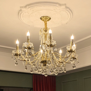 法式珍珠水晶全铜复古吊灯，vintage中古美式欧式别墅客厅卧室吊灯