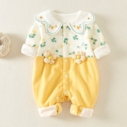婴儿衣服秋装连体衣韩版洋气0-1岁女宝宝春秋季连身衣外穿爬爬服2