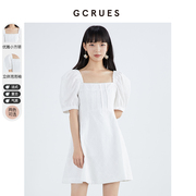 gcrues法式气质方领连衣裙2024夏季女装泡泡袖洋气裙子小个子