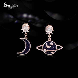 法国eternelle原创星月系列，不对称轻奢耳环，气质925银耳饰网红耳坠