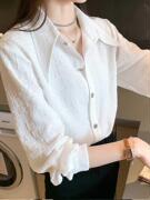 雪纺衬衫女设计感小众2024春秋季工装正装长袖大码宽松白衬衣