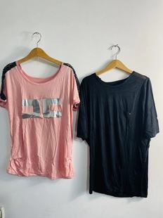 莫代尔T恤女夏季大码短袖两件套宽松中长款内搭粉色上衣外穿黑色