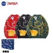 NASA联名日系复古提花长袖针织衫慵懒风小熊毛衣男秋冬款宽松外套