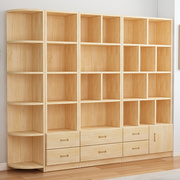 书柜一体到顶实木书架整墙落地家用原木柜子储物柜松木转角置物柜