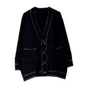 韩国黑色亮丝毛h衣外套女开衫秋冬韩版宽松很仙的粗线针织衫