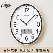 康巴丝静音挂钟客厅万年历(万年历，)家用现代时钟挂表北欧创意简约石英钟表