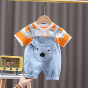 男童夏装20241-3岁洋气小婴儿童装宝宝短袖夏季背带裤套装4女