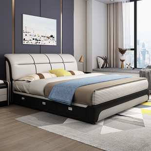 现代简约软体床储物皮艺床1.8米双人床1.5大小户型皮床婚床带抽屉