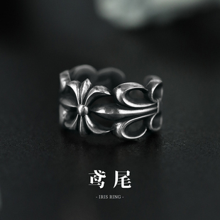 F.Y.L个性《鸢尾花》时尚复古戒指  999纯银原创设计男女食指尾戒