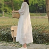 2024春季棉麻连衣裙白色超仙柔软苎麻圆领七分袖，高端气质中长裙子