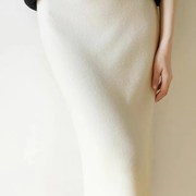 韩国秋冬白色羊毛半身裙女针织，加厚中长版一步裙过膝小个子包臀裙