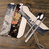 韩国304不锈钢实心，扁筷子勺子套装便携餐具，棉麻布袋环保餐具
