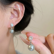 s925银针珍珠耳钉2023耳环小众设计感耳坠高级感耳饰品女