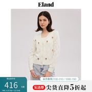 eland衣恋针织开衫，女长袖短款花朵薄毛衫，外套甜美风春