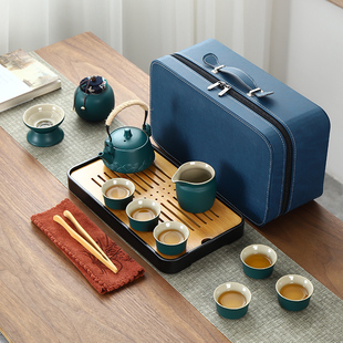 日式旅行功夫茶具小套装，家用简约泡茶壶，陶瓷茶杯户外茶盘便携式包