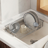 304不锈钢厨房水槽，上方碗碟沥水架过滤网，洗碗池洗菜盆伸缩碗盘架