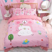 卡通卡娜赫拉儿童床品四件套1.2床笠粉色兔女孩被罩学生床单3件套
