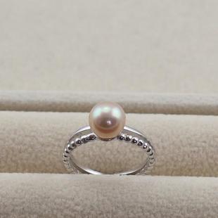 淡水珍珠925银圆珍珠戒指年轻粉色