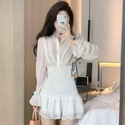 雪纺连衣裙白色2022夏仙女(夏仙女)裙子收腰显瘦小个子长袖设计感纯色