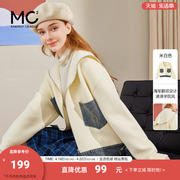 mc2翻领拼接牛仔款短款毛衣外套女春秋时尚设计感学院风