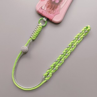 初遇绳艺手工编织手机挂脖绳斜挎绳钥匙绳，个性男女荧光绿潮送贴片