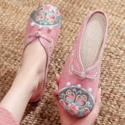 老北京布鞋夏季民族风搭配汉服包头珍珠拖鞋平底绣花布鞋女鞋