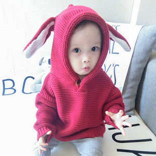 女宝宝毛衣卫衣韩版1-3岁秋冬装套头棉线针织衫兔耳朵婴儿童外套