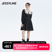 jessyline女装秋季杰茜莱黑色娃娃领连衣裙女231211039