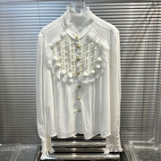 bbly欧洲站小众重工，钉珠甜美白色公主衬衫，气质玫瑰设计感上衣