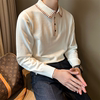 NR先生时尚原创设计款衣领刺绣工艺毛衣男修身纯色潮流翻领针织衫