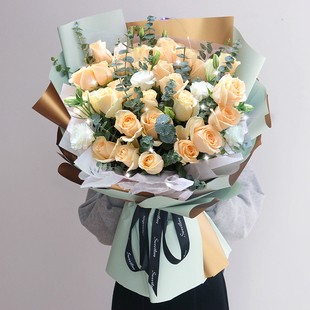 鲜花速递香槟玫瑰向日葵送女友花束上海南京苏州同城生日配店